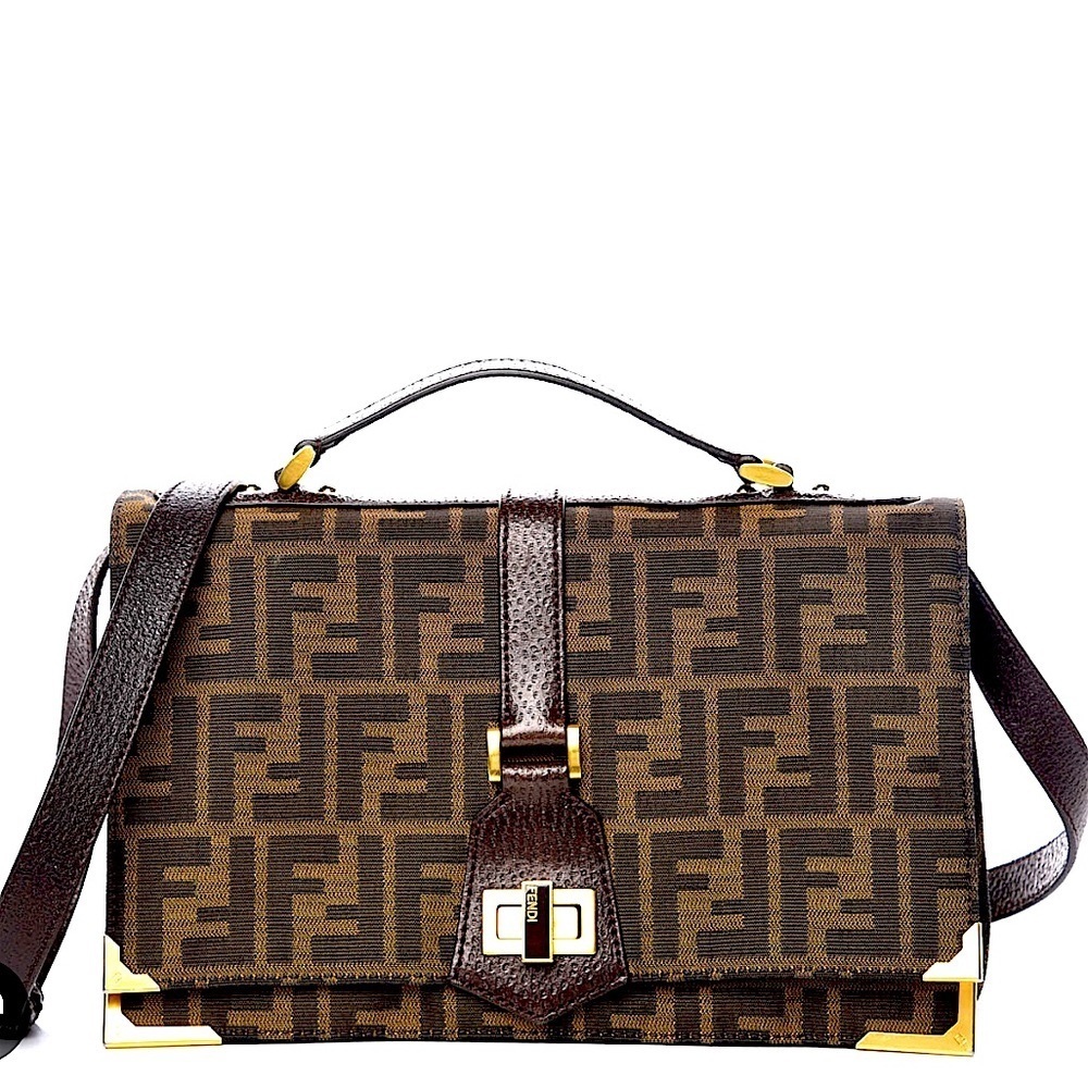 Fendi Bag Zucca Vitello Classic No. 1 Satchel Tobacco Moro Crossbody Top handle - Picture 3 of 17